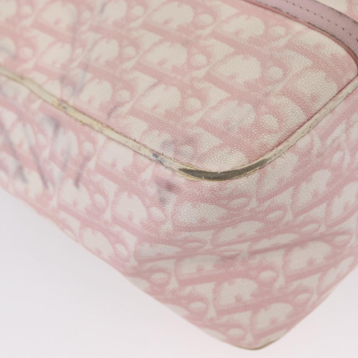 Christian Dior Trotter Canvas Chain Romantic Bag PVC Pink Silver Auth 172531