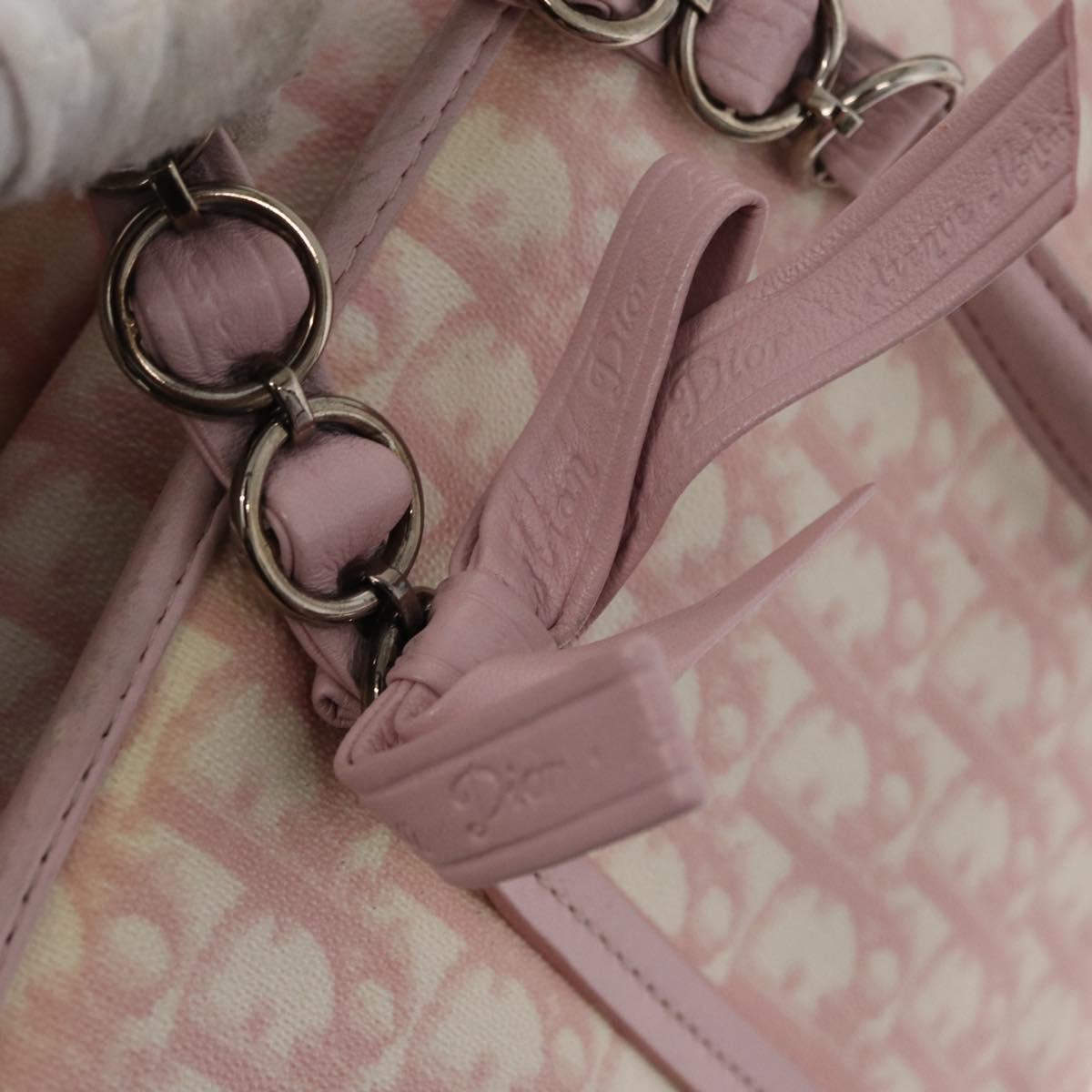 Christian Dior Trotter Canvas Chain Romantic Bag PVC Pink Silver Auth 172531