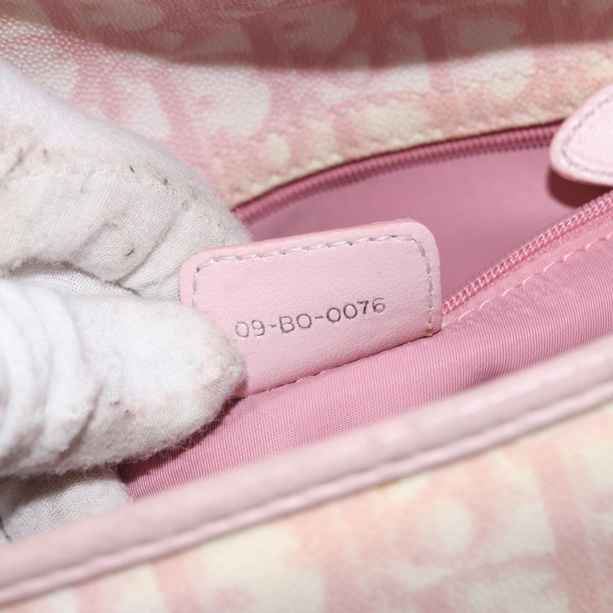 Christian Dior Trotter Canvas Chain Romantic Bag PVC Pink Silver Auth 172531