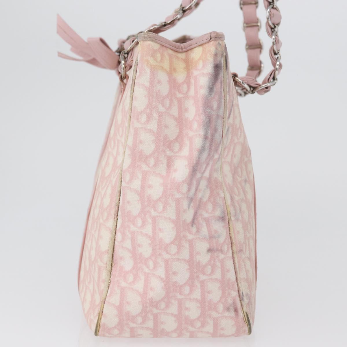 Christian Dior Trotter Canvas Chain Romantic Bag PVC Pink Silver Auth 172531