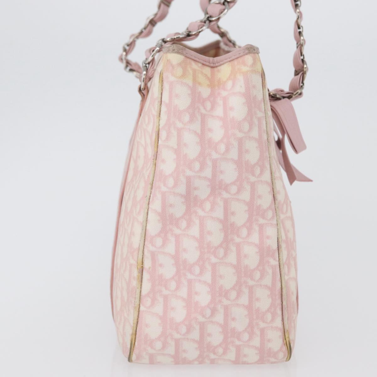 Christian Dior Trotter Canvas Chain Romantic Bag PVC Pink Silver Auth 172531