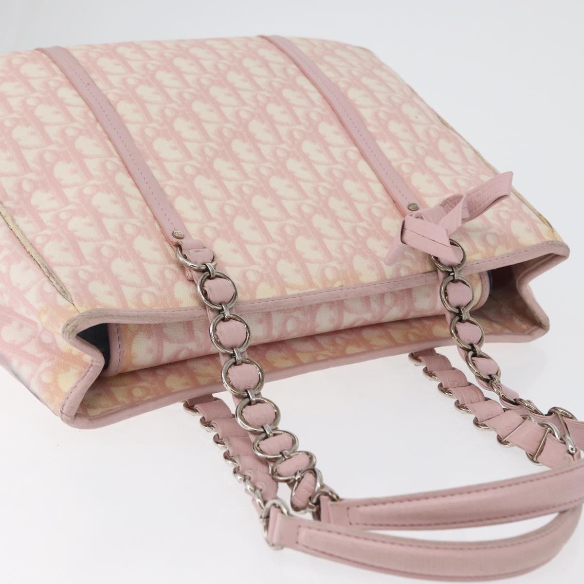Christian Dior Trotter Canvas Chain Romantic Bag PVC Pink Silver Auth 172531