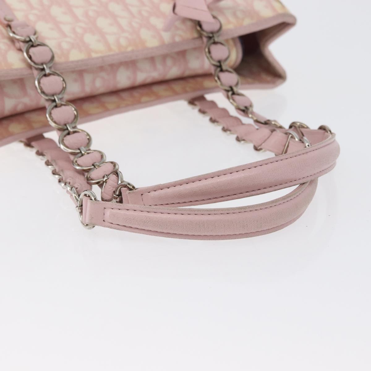 Christian Dior Trotter Canvas Chain Romantic Bag PVC Pink Silver Auth 172531
