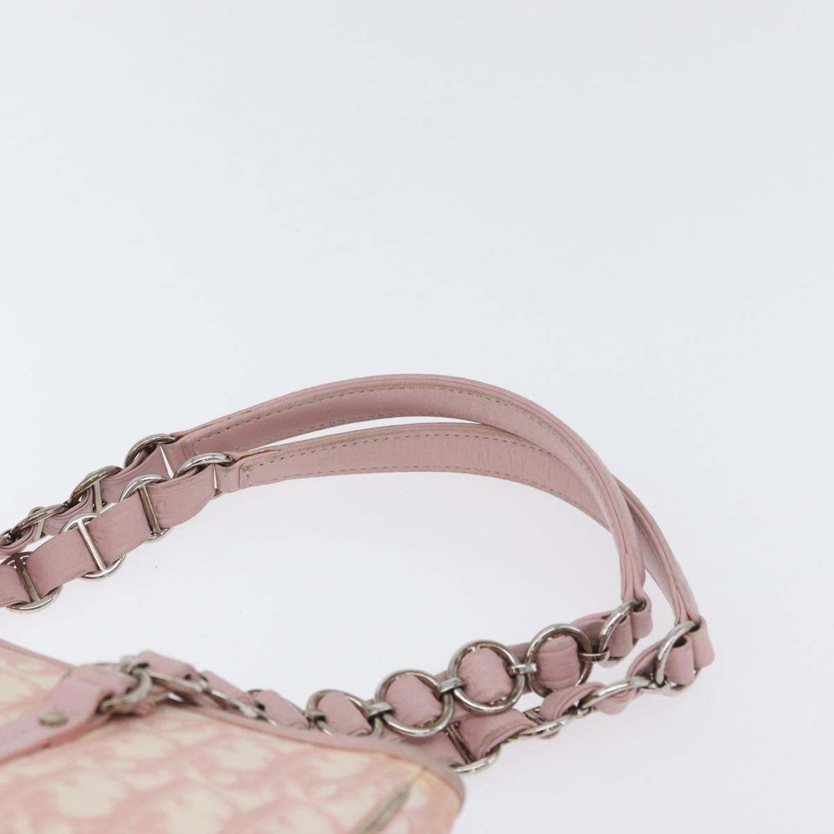 Christian Dior Trotter Canvas Chain Romantic Bag PVC Pink Silver Auth 172531