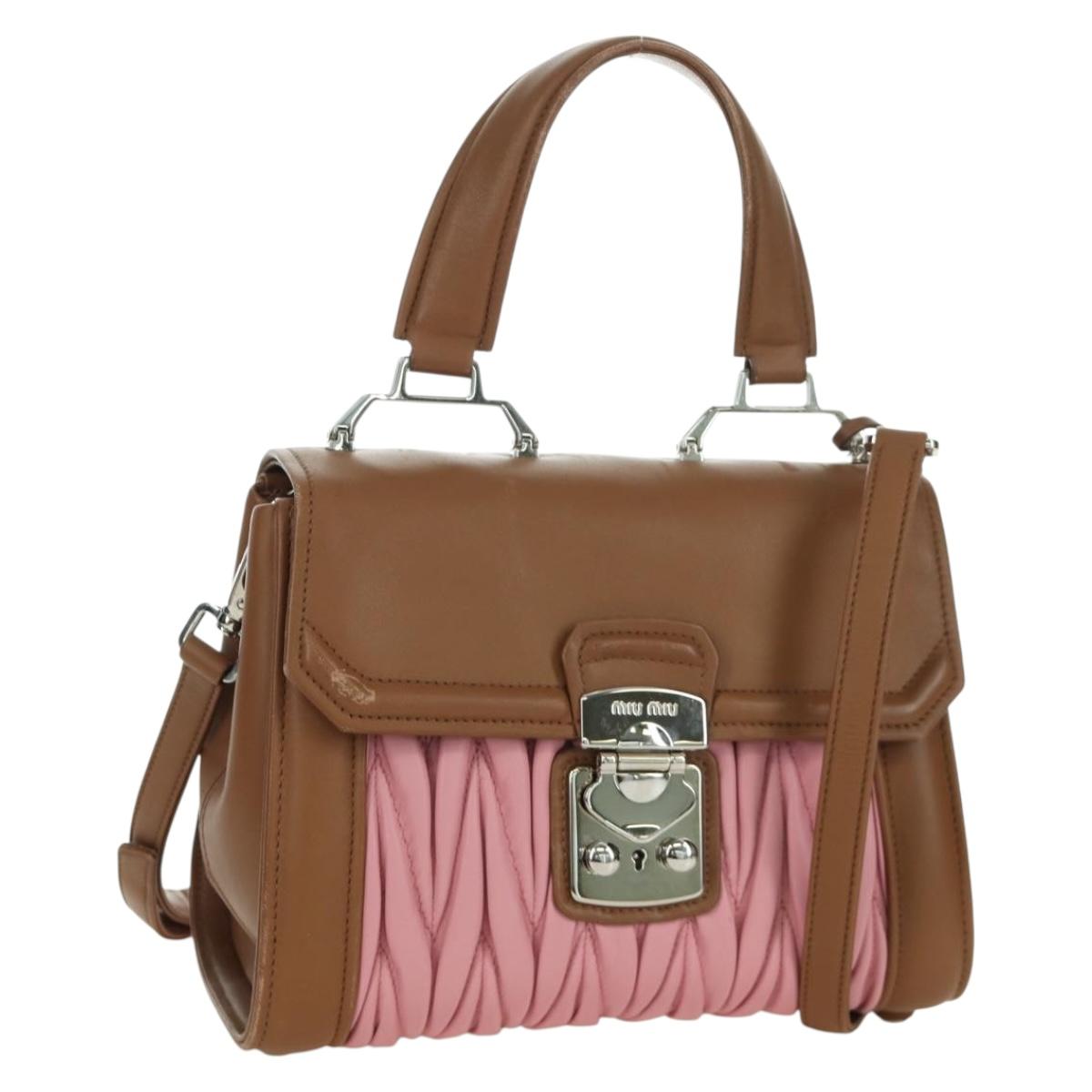 Miu Miu Matelasse Hand Bag Leather 2way Pink Silver Auth 172533M