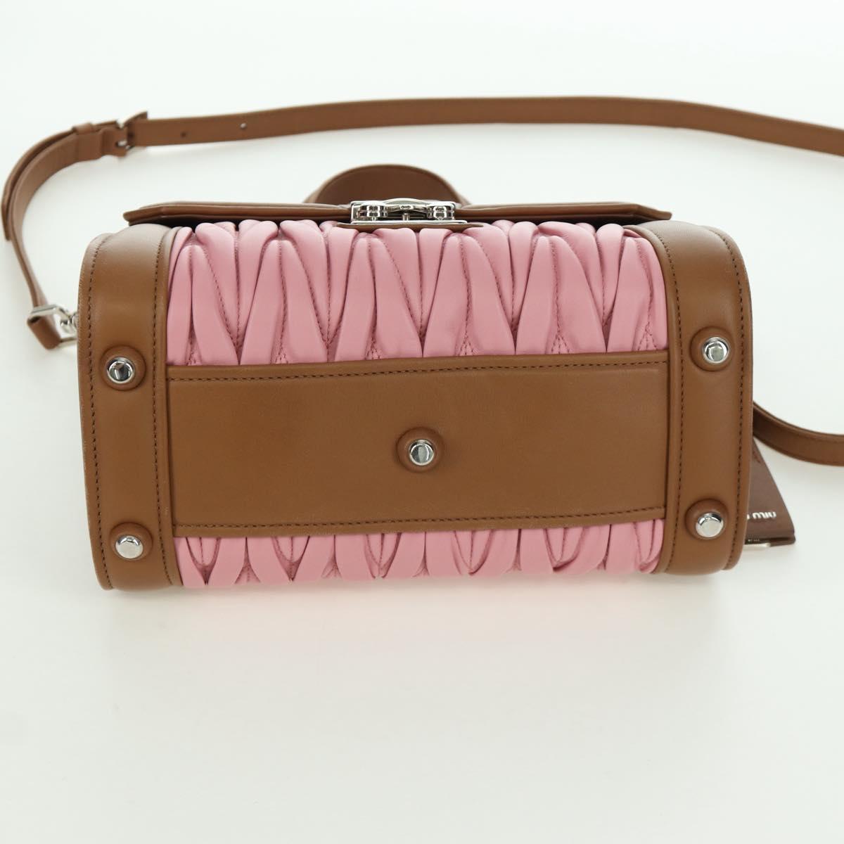 Miu Miu Matelasse Hand Bag Leather 2way Pink Silver Auth 172533M