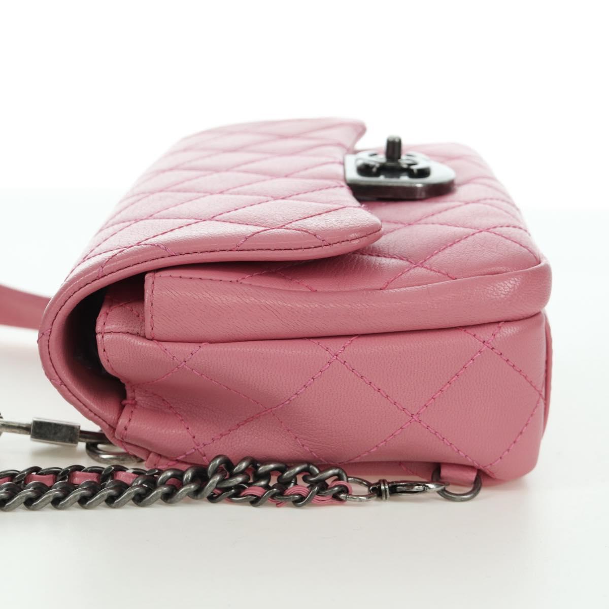 CHANEL Matelasse 22 Chain Bag Leather 2way Pink Silver CC Auth 172544SAM