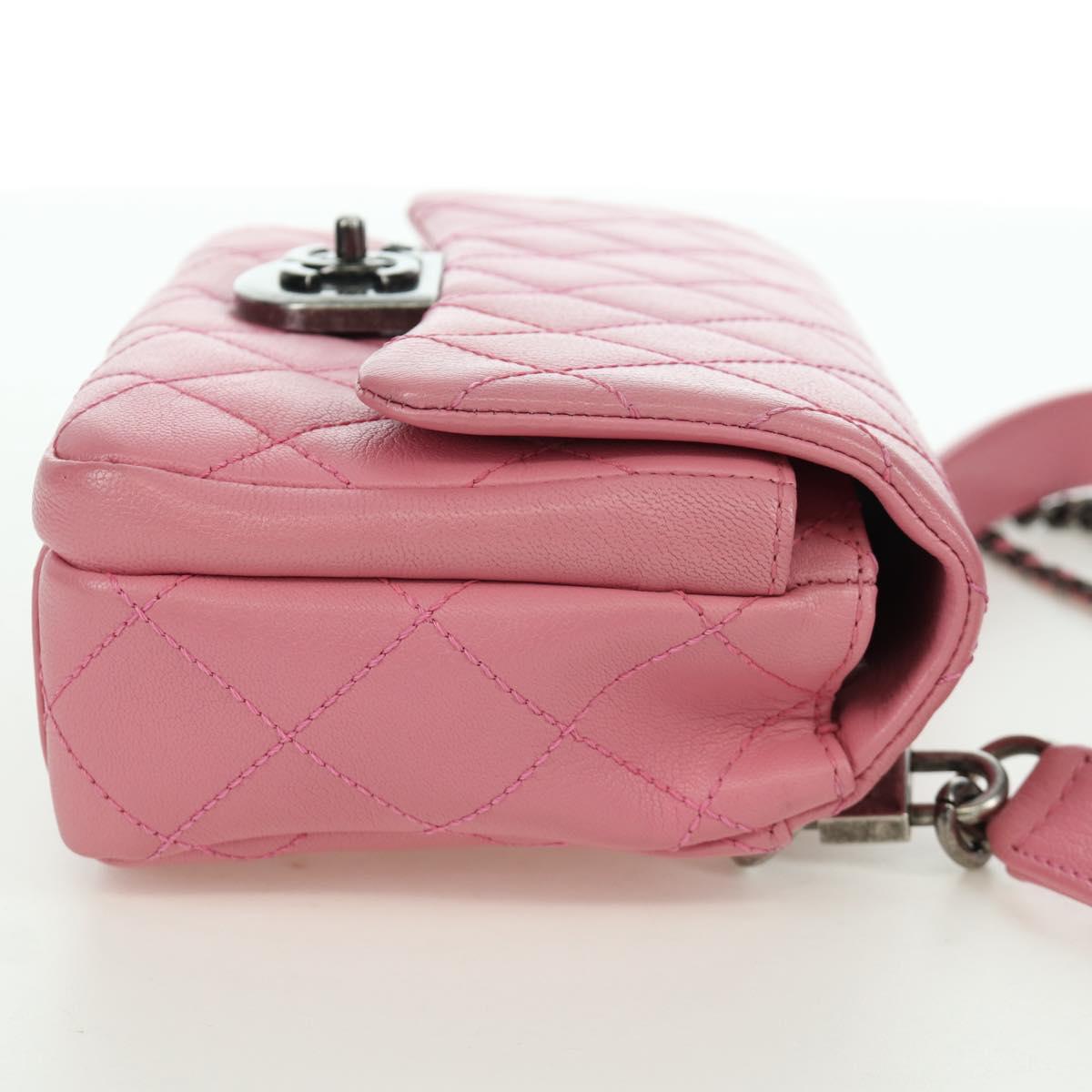 CHANEL Matelasse 22 Chain Bag Leather 2way Pink Silver CC Auth 172544SAM