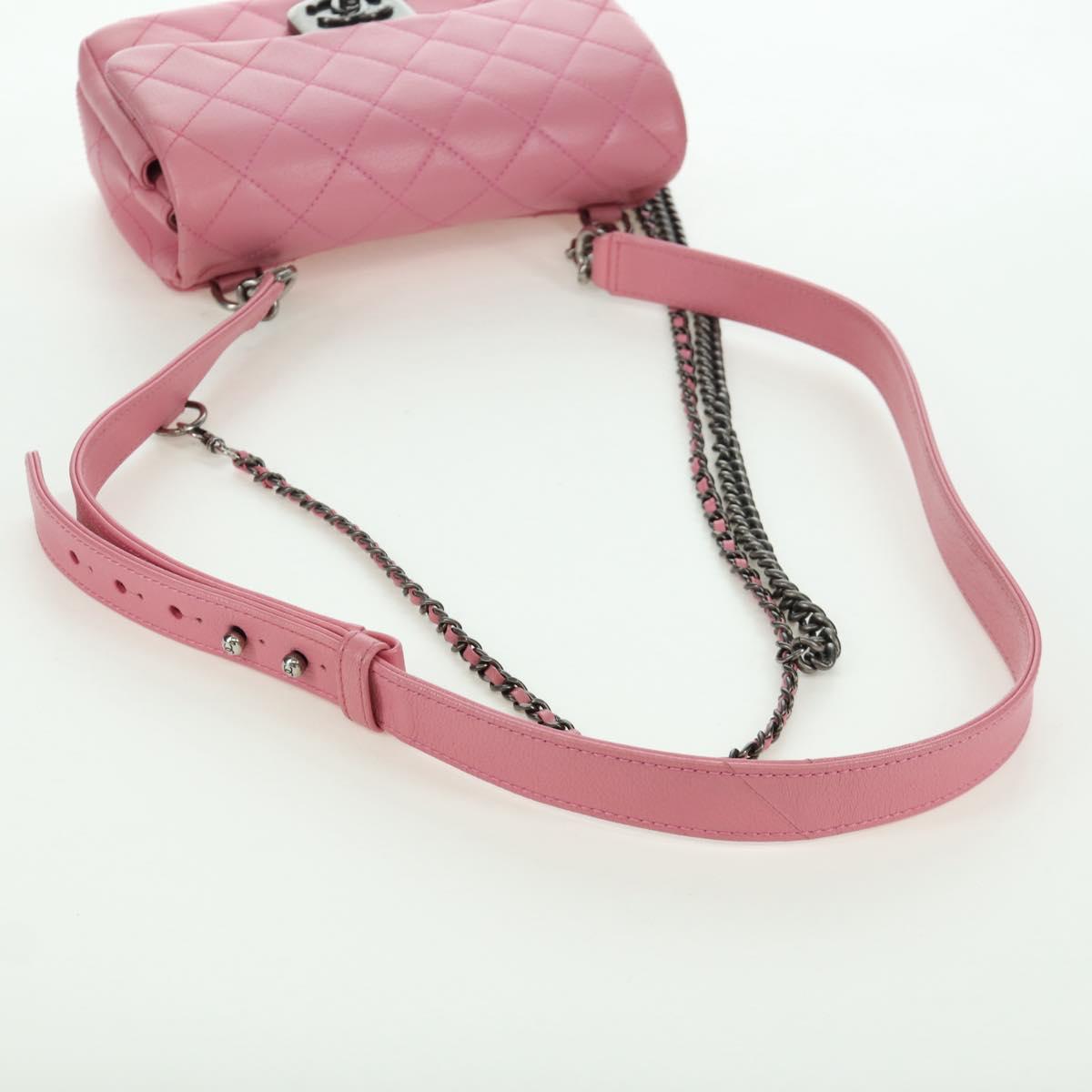 CHANEL Matelasse 22 Chain Bag Leather 2way Pink Silver CC Auth 172544SAM
