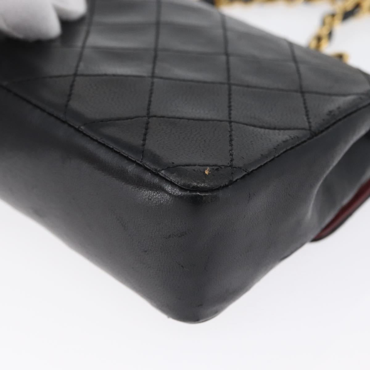 CHANEL Matelasse Chain Shoulder Bag Lamb Skin Black Gold CC Auth 172545SAV
