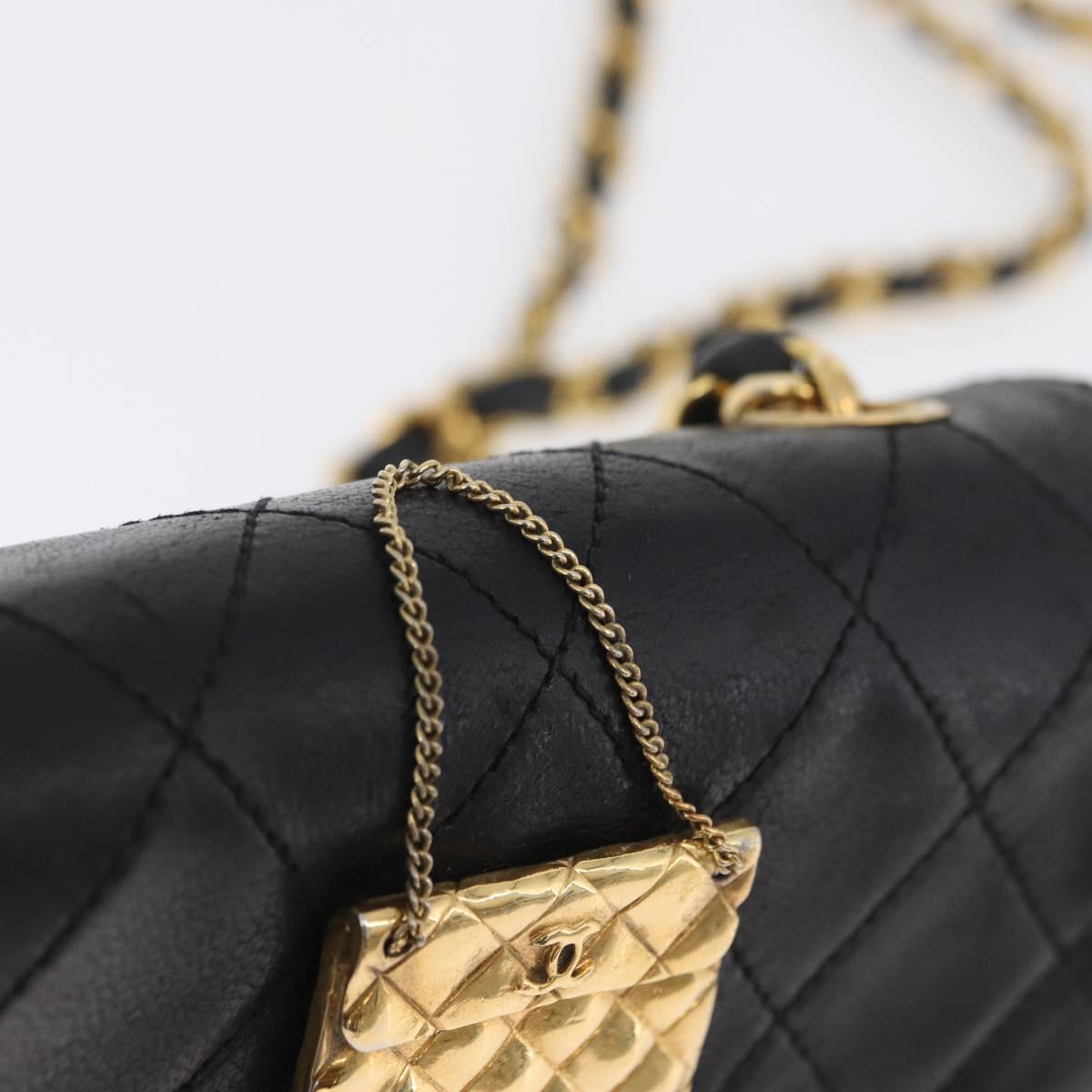 CHANEL Matelasse Chain Shoulder Bag Lamb Skin Black Gold CC Auth 172545SAV