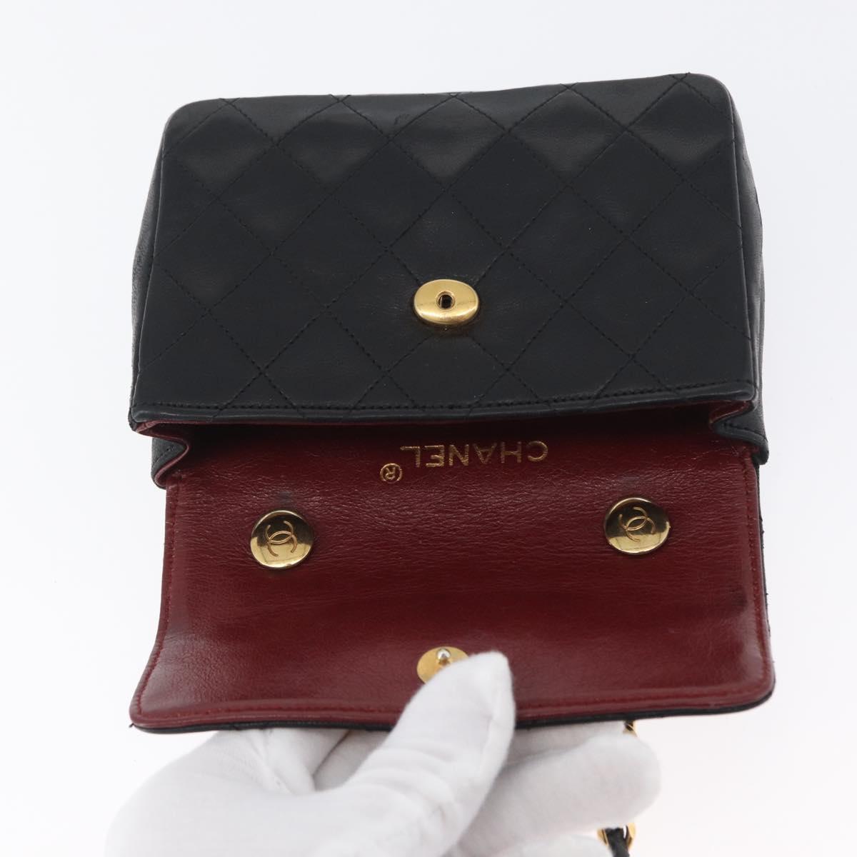 CHANEL Matelasse Chain Shoulder Bag Lamb Skin Black Gold CC Auth 172545SAV
