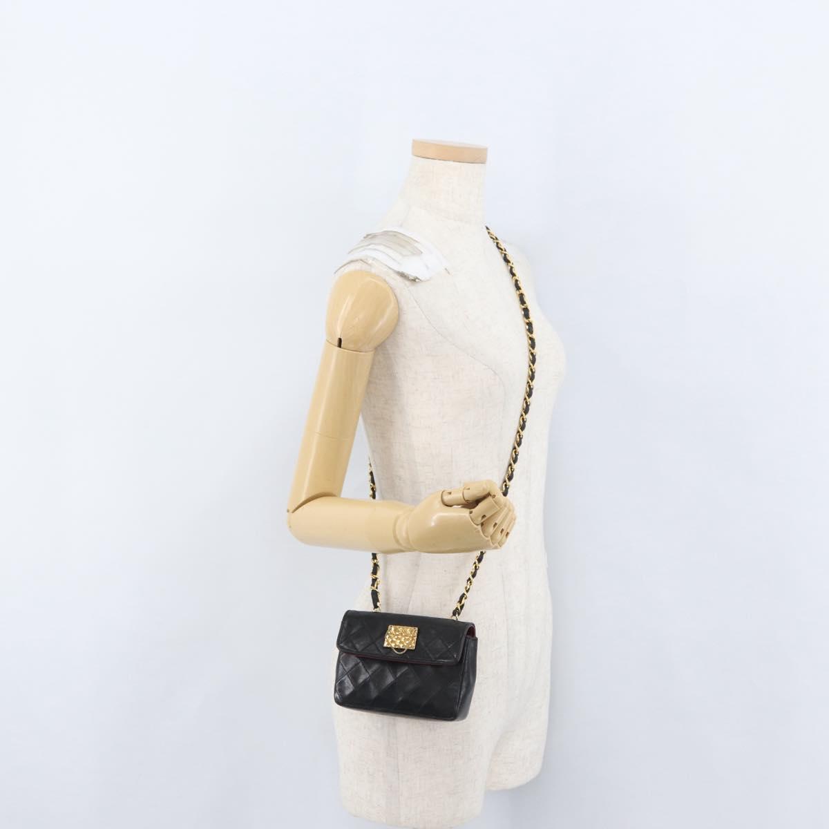CHANEL Matelasse Chain Shoulder Bag Lamb Skin Black Gold CC Auth 172545SAV