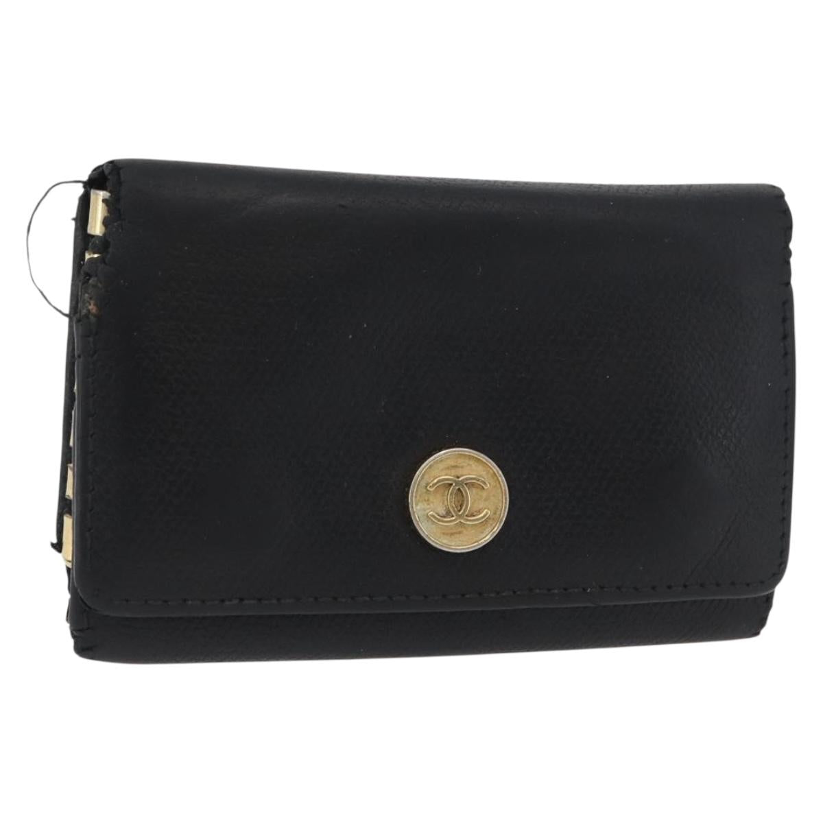 CHANEL Key Case Leather Black CC Auth 172555