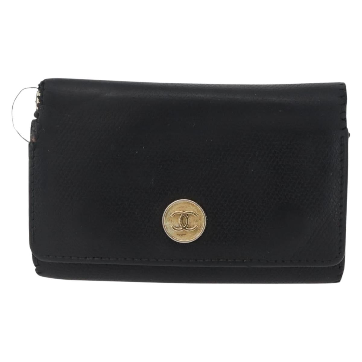 CHANEL Key Case Leather Black CC Auth 172555