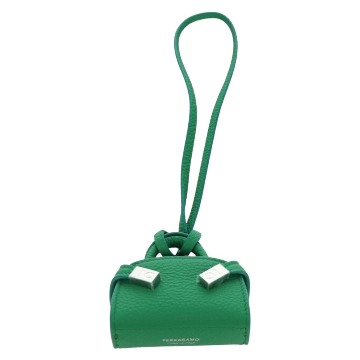 Salvatore Ferragamo Gancini Hugs Bag Charm Leather Green Silver Auth 172557M