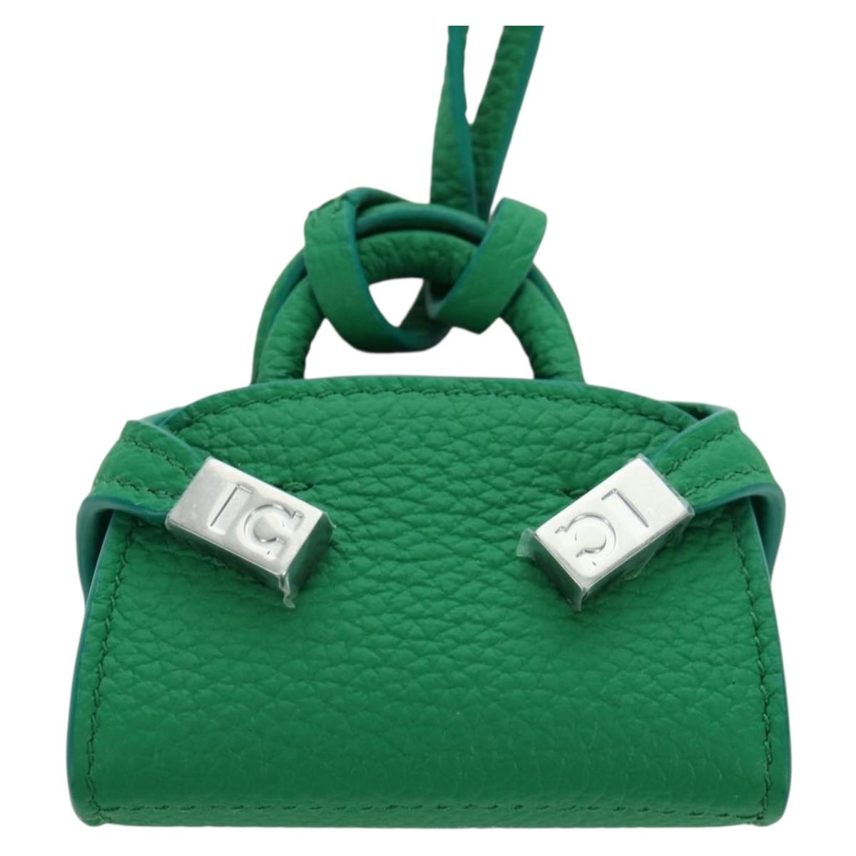 Salvatore Ferragamo Gancini Hugs Bag Charm Leather Green Silver Auth 172557M