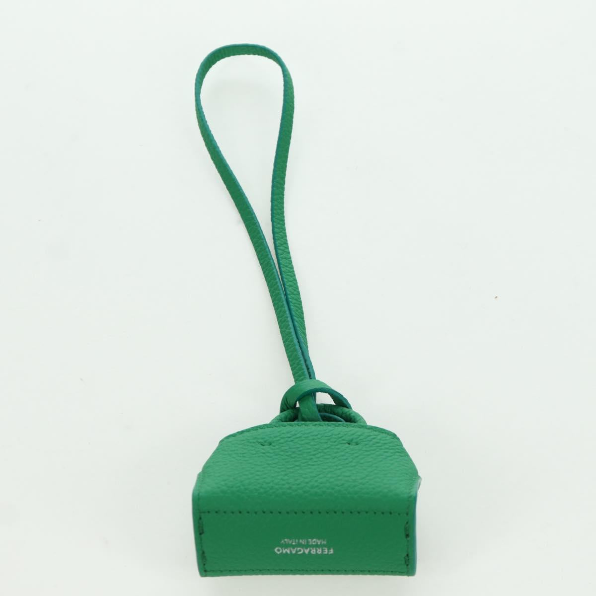 Salvatore Ferragamo Gancini Hugs Bag Charm Leather Green Silver Auth 172557M