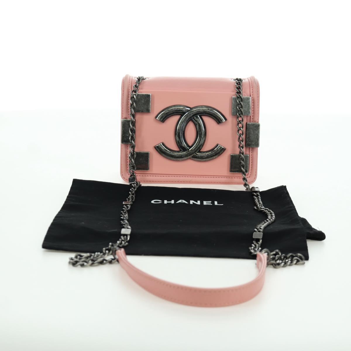 CHANEL Matelasse Lego Boy Chain Shoulder Bag Lamb Skin Pink CC Auth 172559SAM