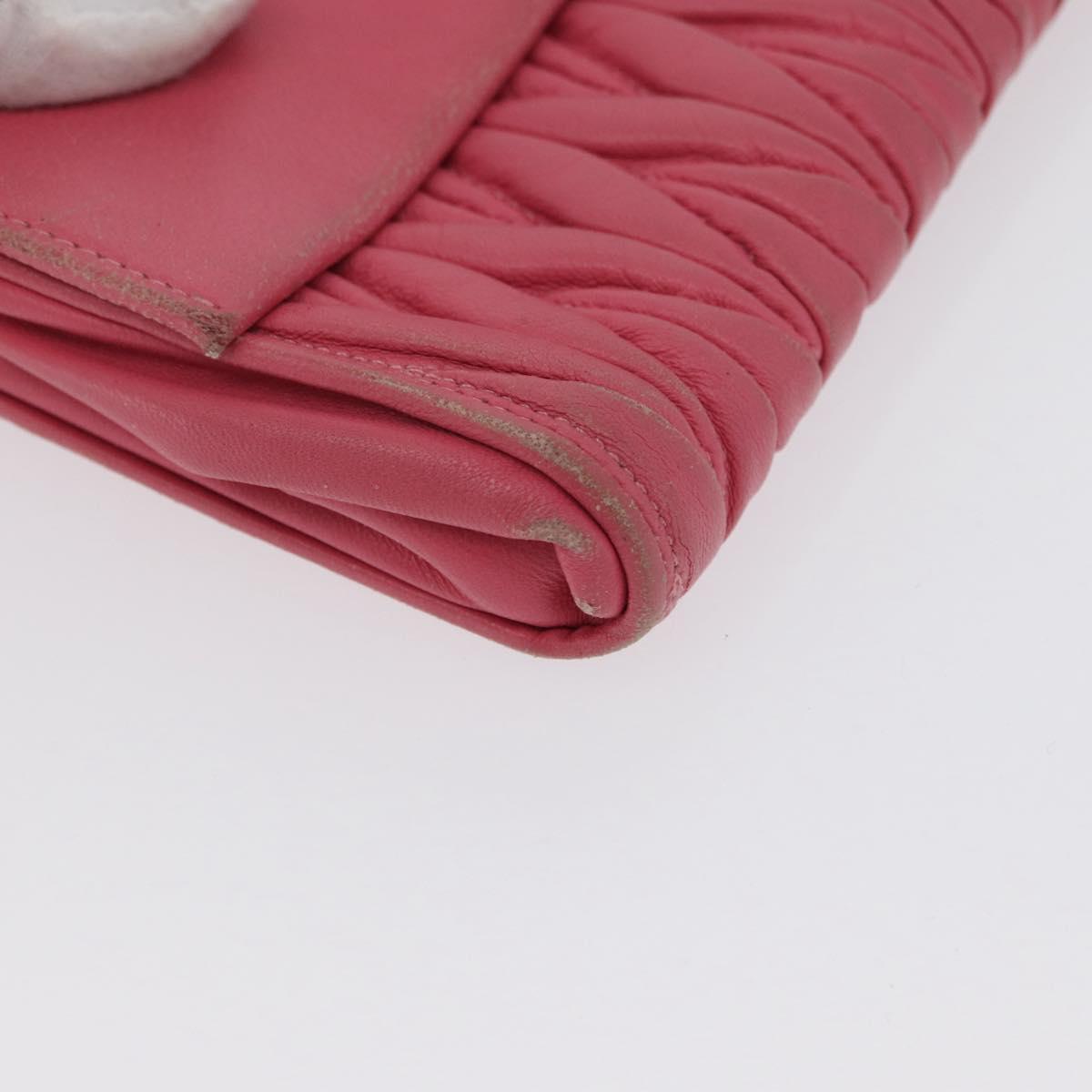 Miu Miu Matelasse Wallet Hand Bag Leather Pink Gold Auth 172563