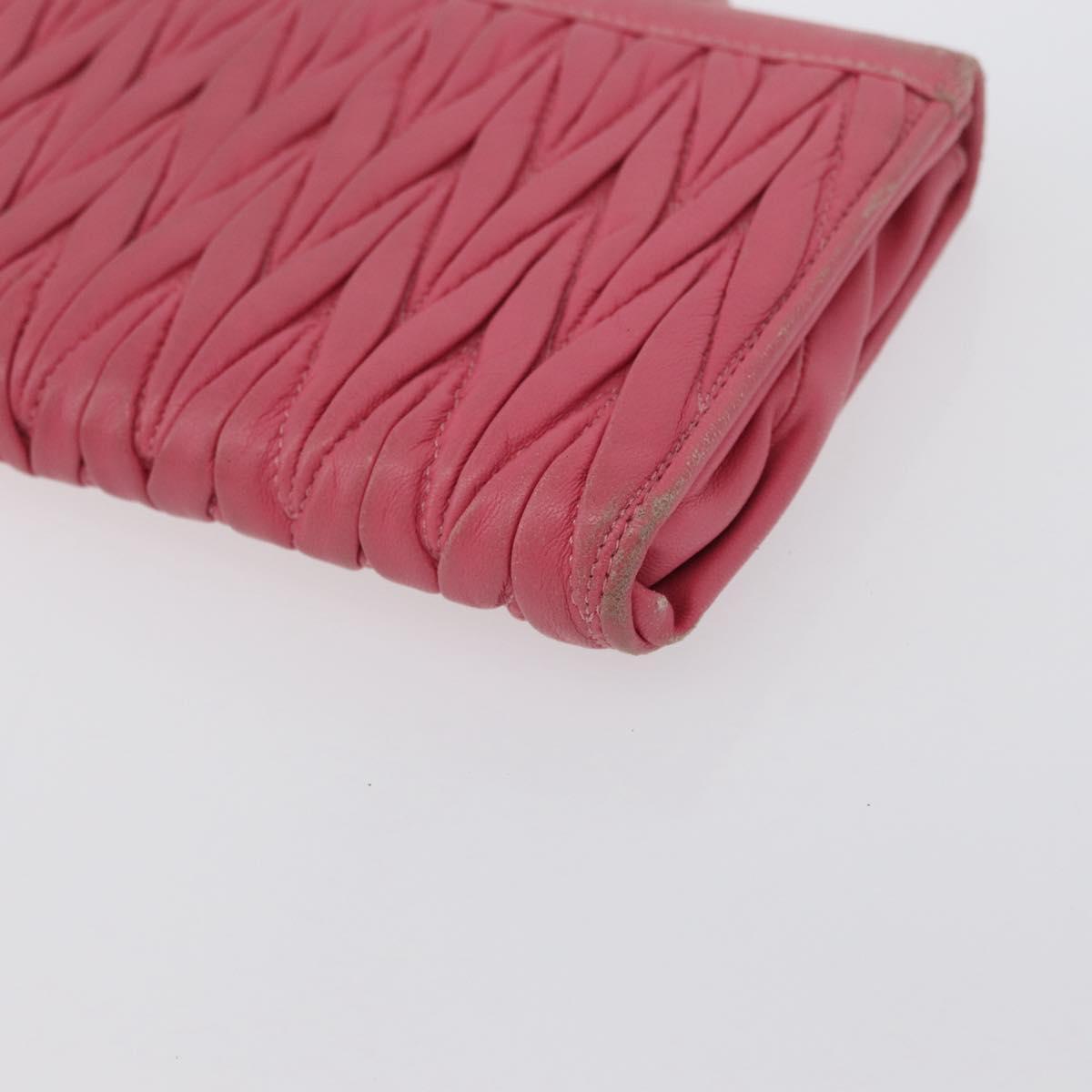 Miu Miu Matelasse Wallet Hand Bag Leather Pink Gold Auth 172563