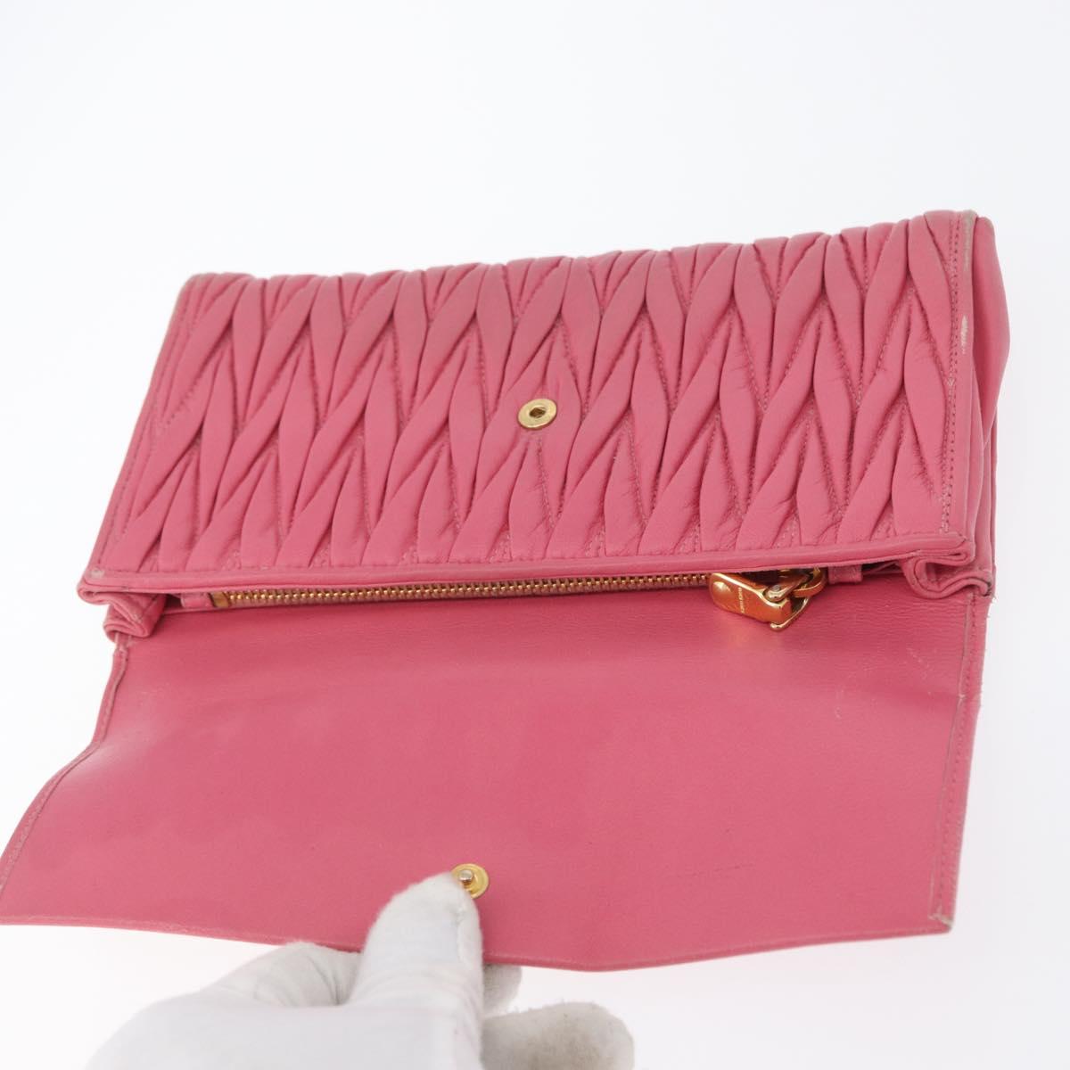 Miu Miu Matelasse Wallet Hand Bag Leather Pink Gold Auth 172563
