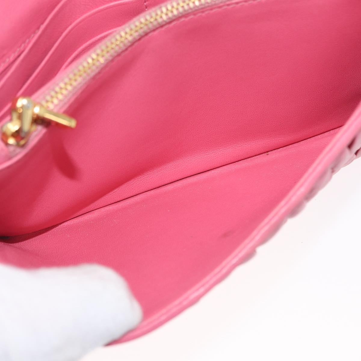 Miu Miu Matelasse Wallet Hand Bag Leather Pink Gold Auth 172563