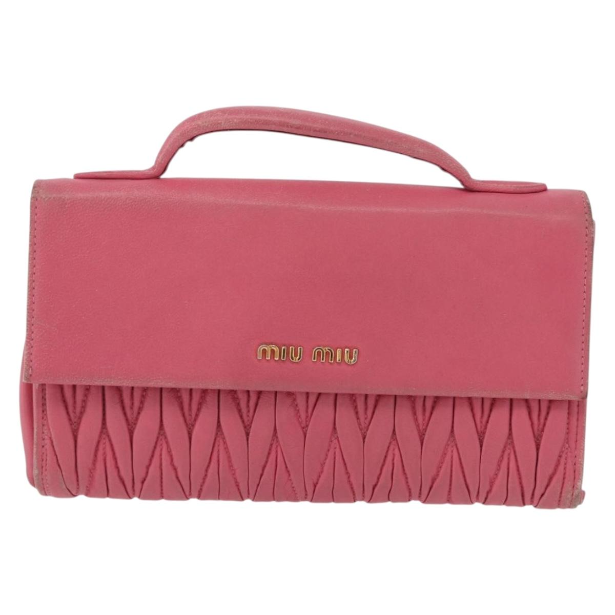 Miu Miu Matelasse Wallet Hand Bag Leather Pink Gold Auth 172563