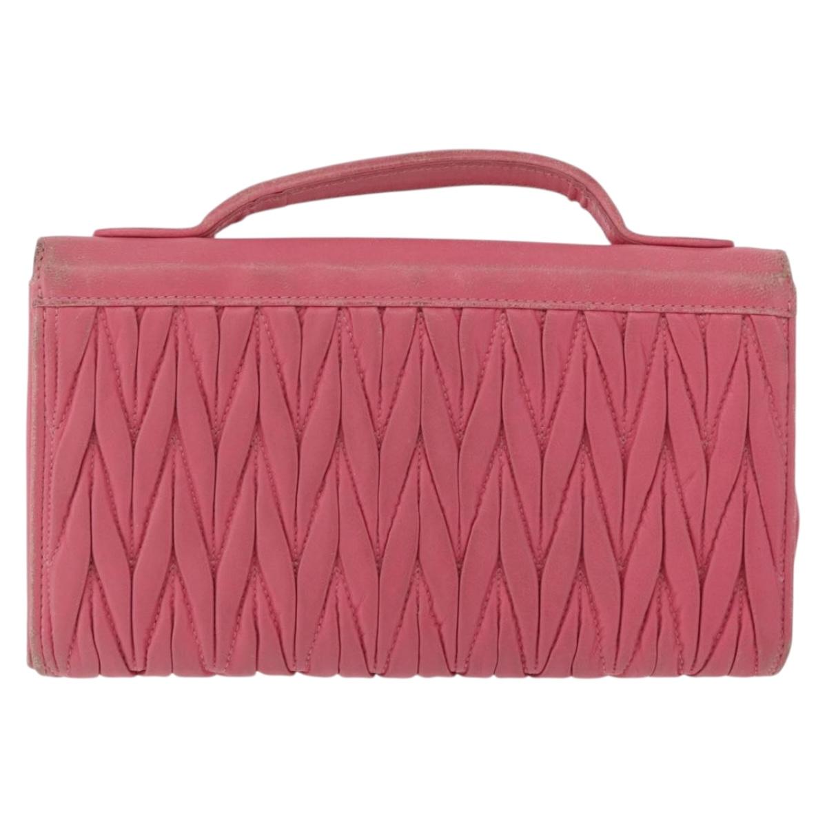 Miu Miu Matelasse Wallet Hand Bag Leather Pink Gold Auth 172563