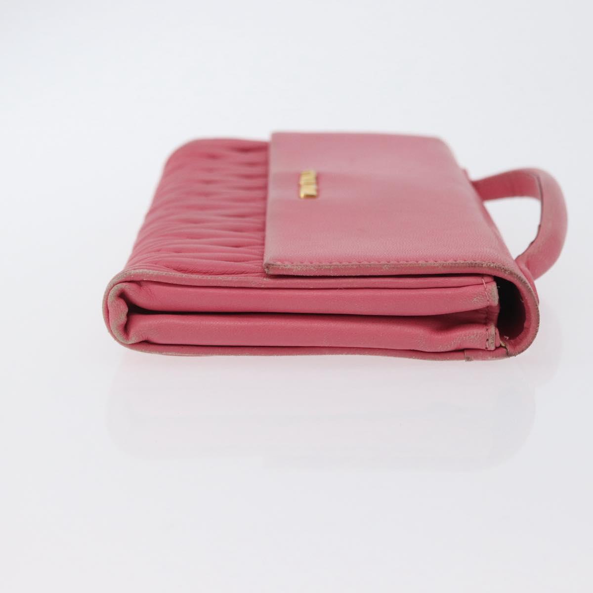 Miu Miu Matelasse Wallet Hand Bag Leather Pink Gold Auth 172563