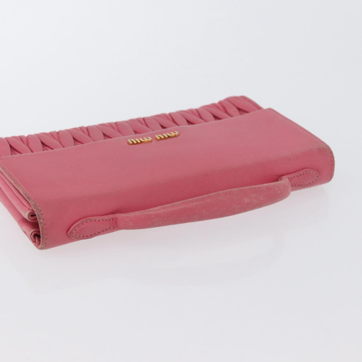Miu Miu Matelasse Wallet Hand Bag Leather Pink Gold Auth 172563