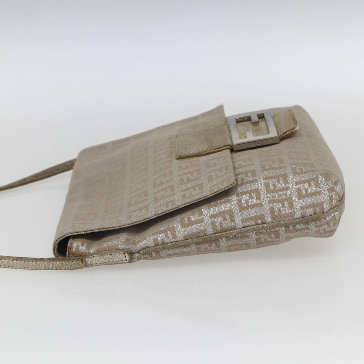 FENDI Zucchino Canvas Mamma Baguette Shoulder Bag Silver Auth 172589
