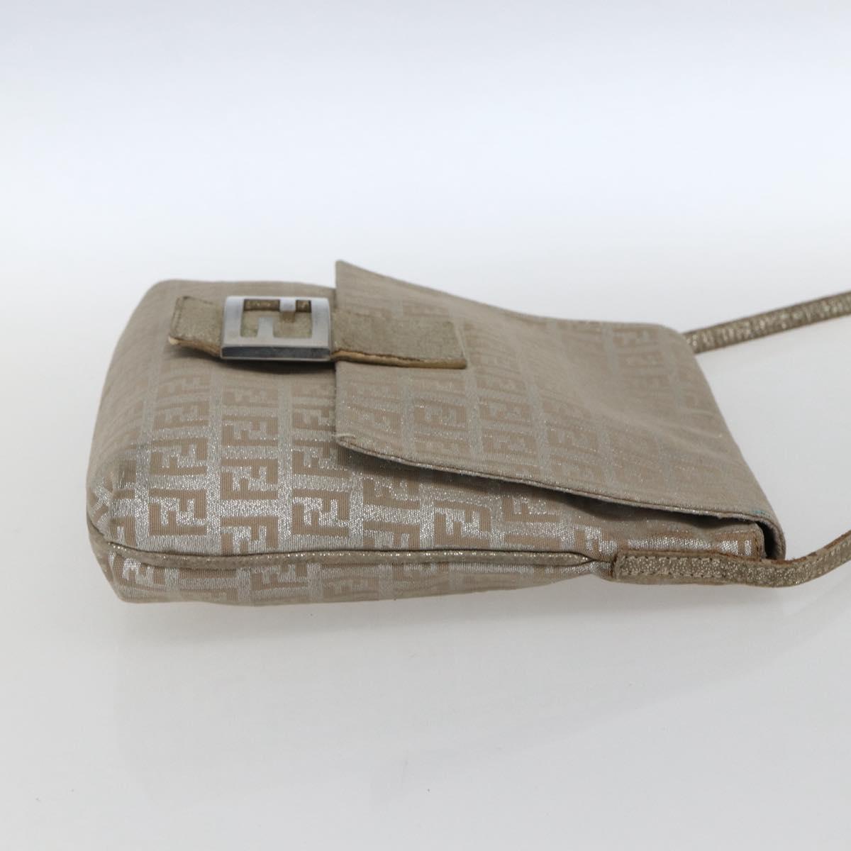 FENDI Zucchino Canvas Mamma Baguette Shoulder Bag Silver Auth 172589