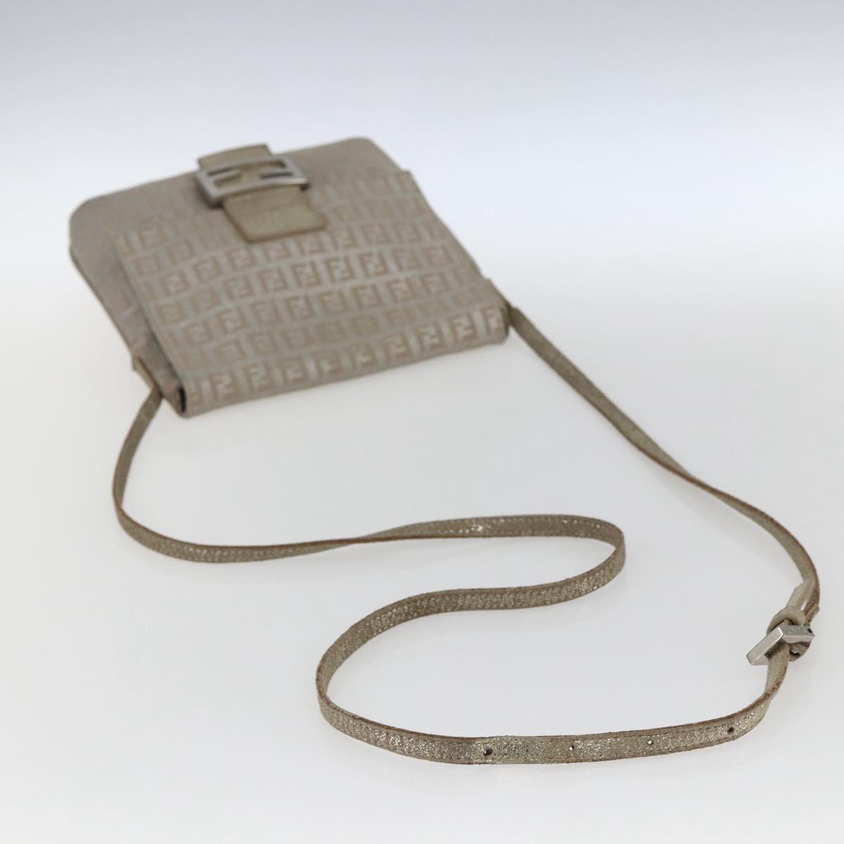 FENDI Zucchino Canvas Mamma Baguette Shoulder Bag Silver Auth 172589