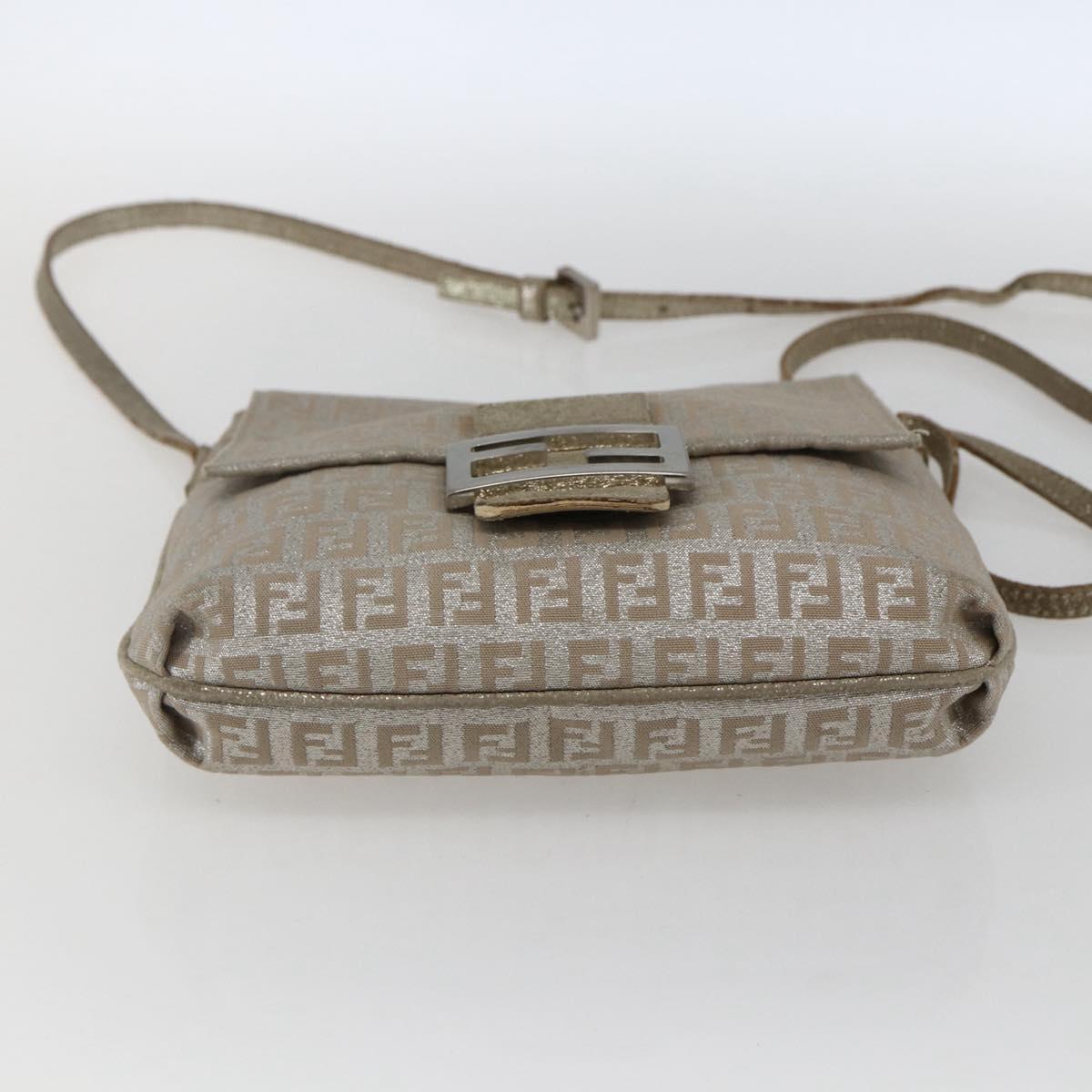 FENDI Zucchino Canvas Mamma Baguette Shoulder Bag Silver Auth 172589