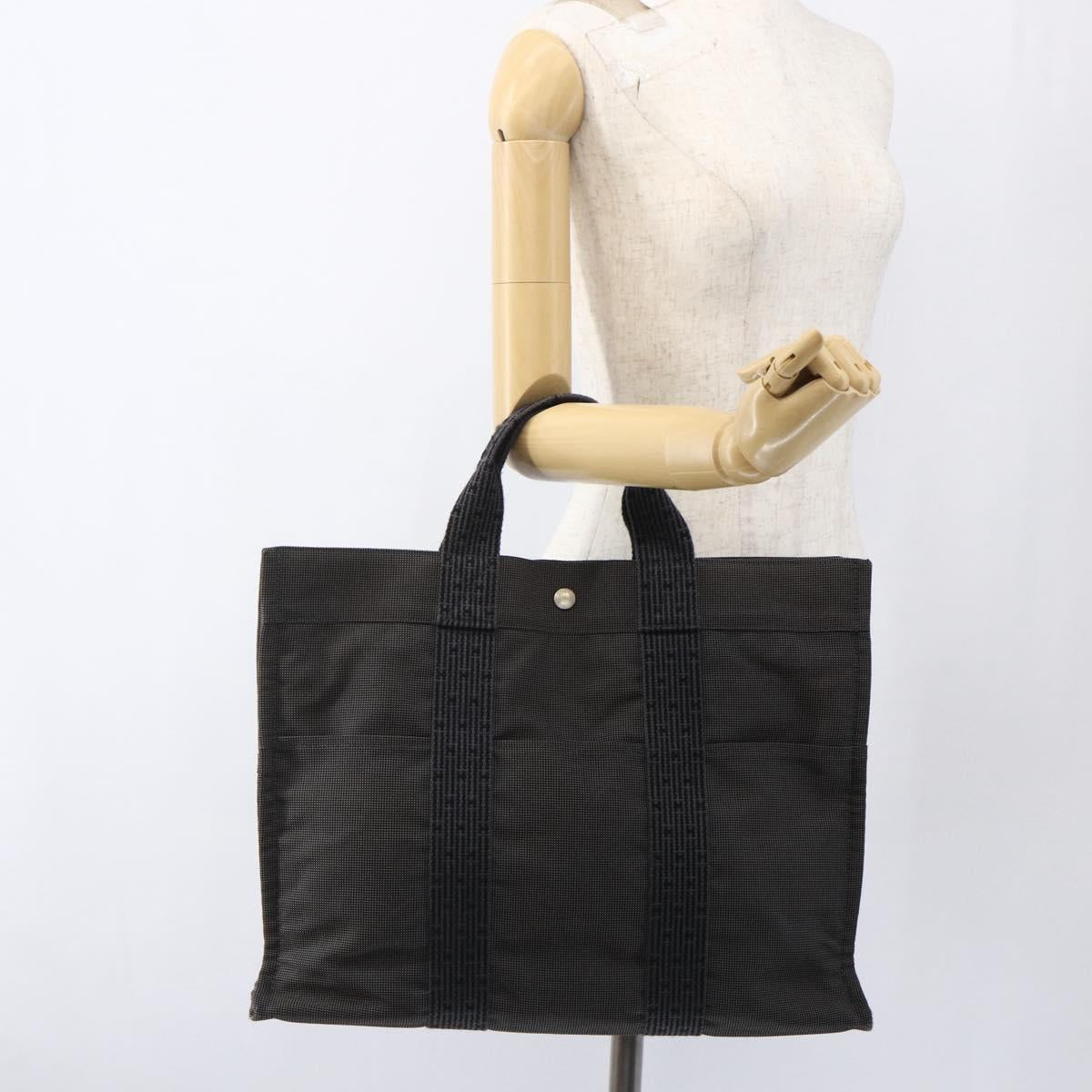 HERMES Her Line Tote MM Hand Bag Canvas Gray Silver Auth 172598