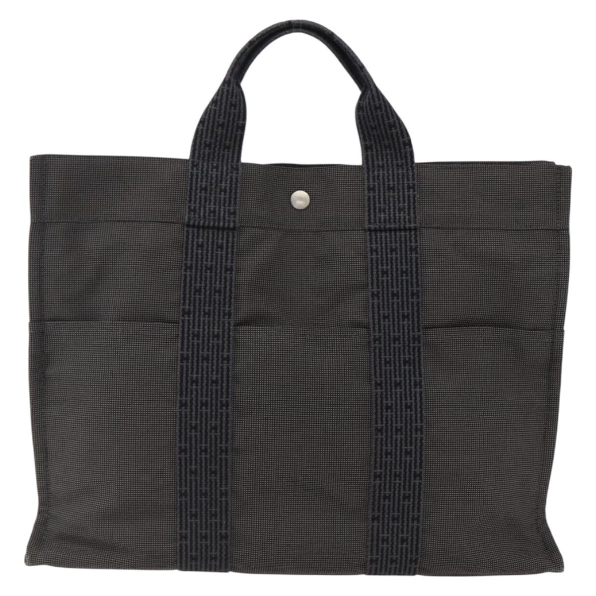 HERMES Her Line Tote MM Hand Bag Canvas Gray Silver Auth 172598