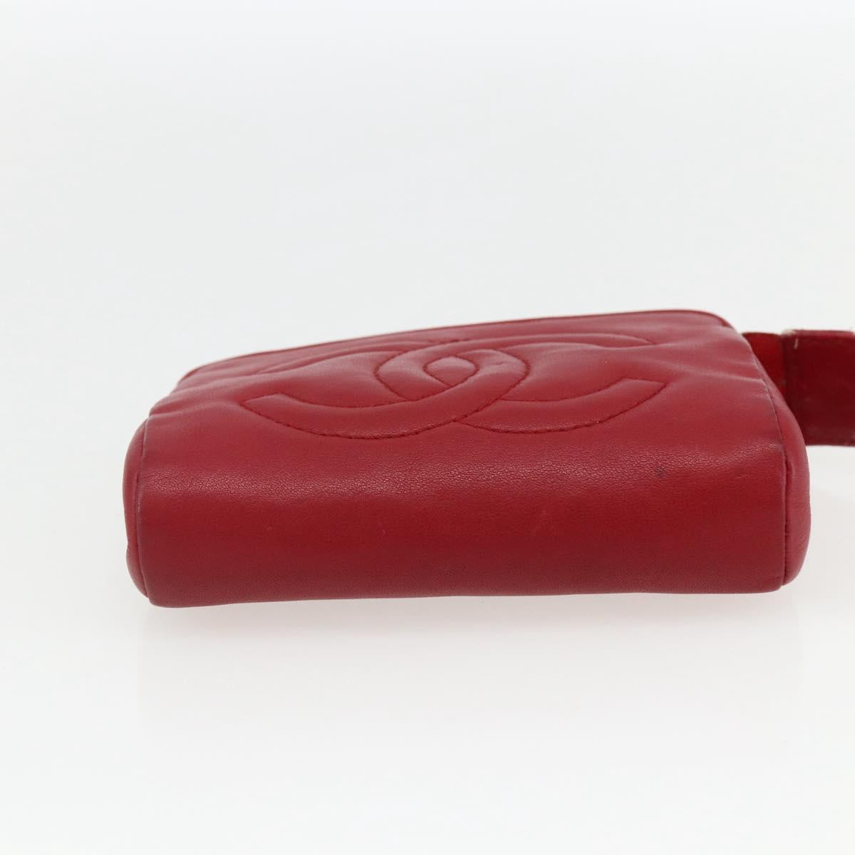 CHANEL Pouch Lamb Skin Red Gold CC Auth 172608