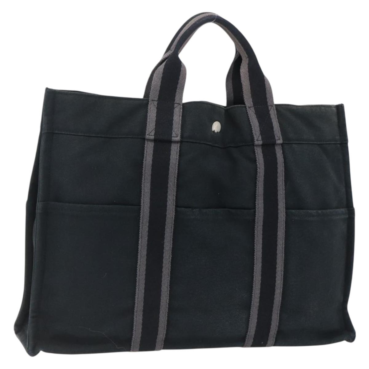 HERMES Fourre Tout MM Hand Bag Canvas Black Silver Auth 172610