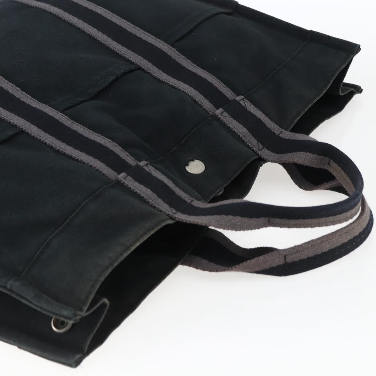 HERMES Fourre Tout MM Hand Bag Canvas Black Silver Auth 172610