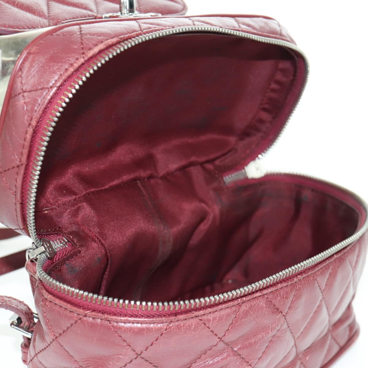CHANEL Matelasse Chain Backpack Leather Bordeaux Silver CC Auth 172627A