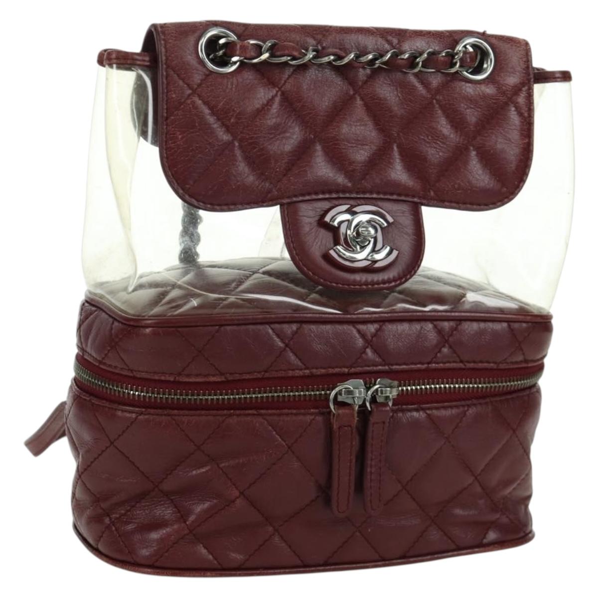 CHANEL Matelasse Chain Backpack Leather Bordeaux Silver CC Auth 172627A