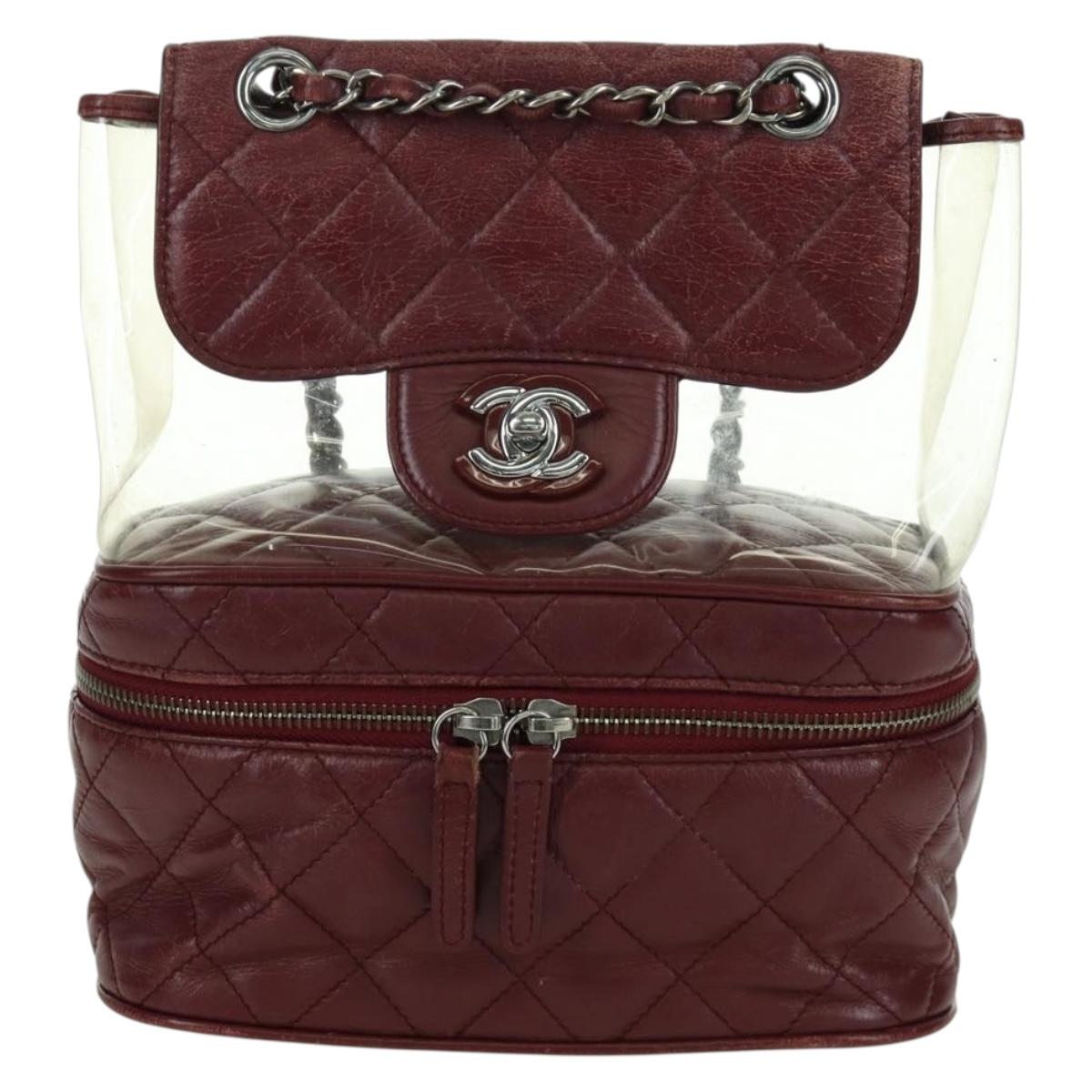 CHANEL Matelasse Chain Backpack Leather Bordeaux Silver CC Auth 172627A