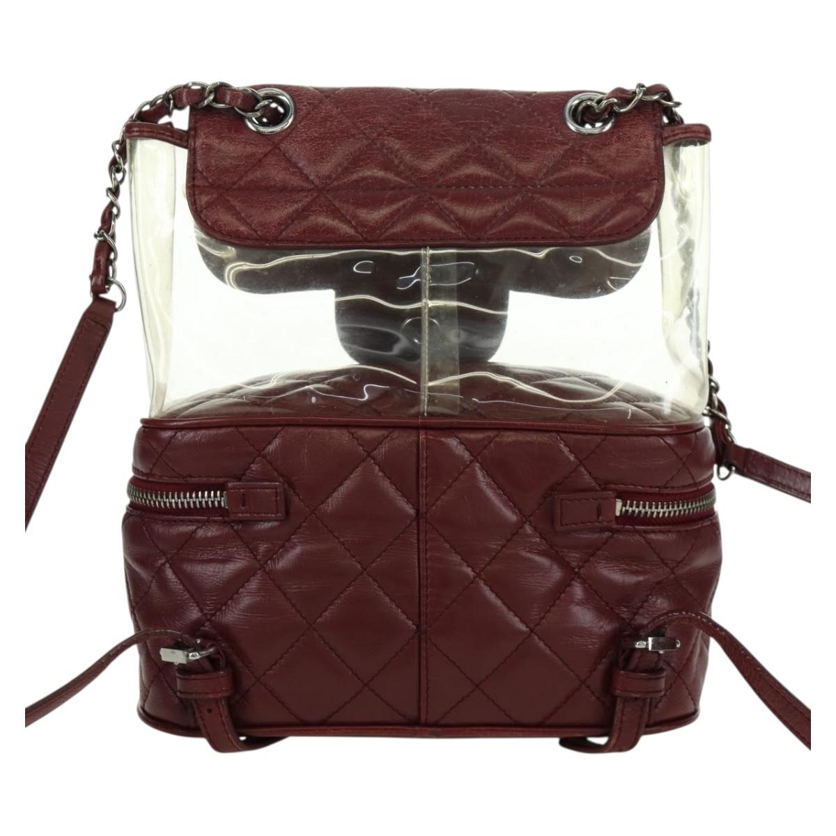 CHANEL Matelasse Chain Backpack Leather Bordeaux Silver CC Auth 172627A