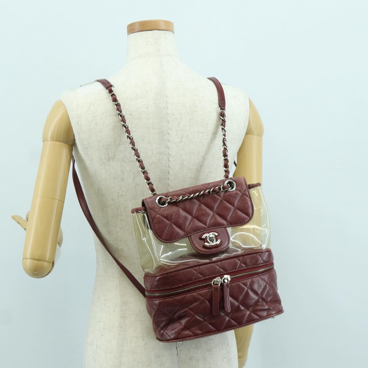 CHANEL Matelasse Chain Backpack Leather Bordeaux Silver CC Auth 172627A