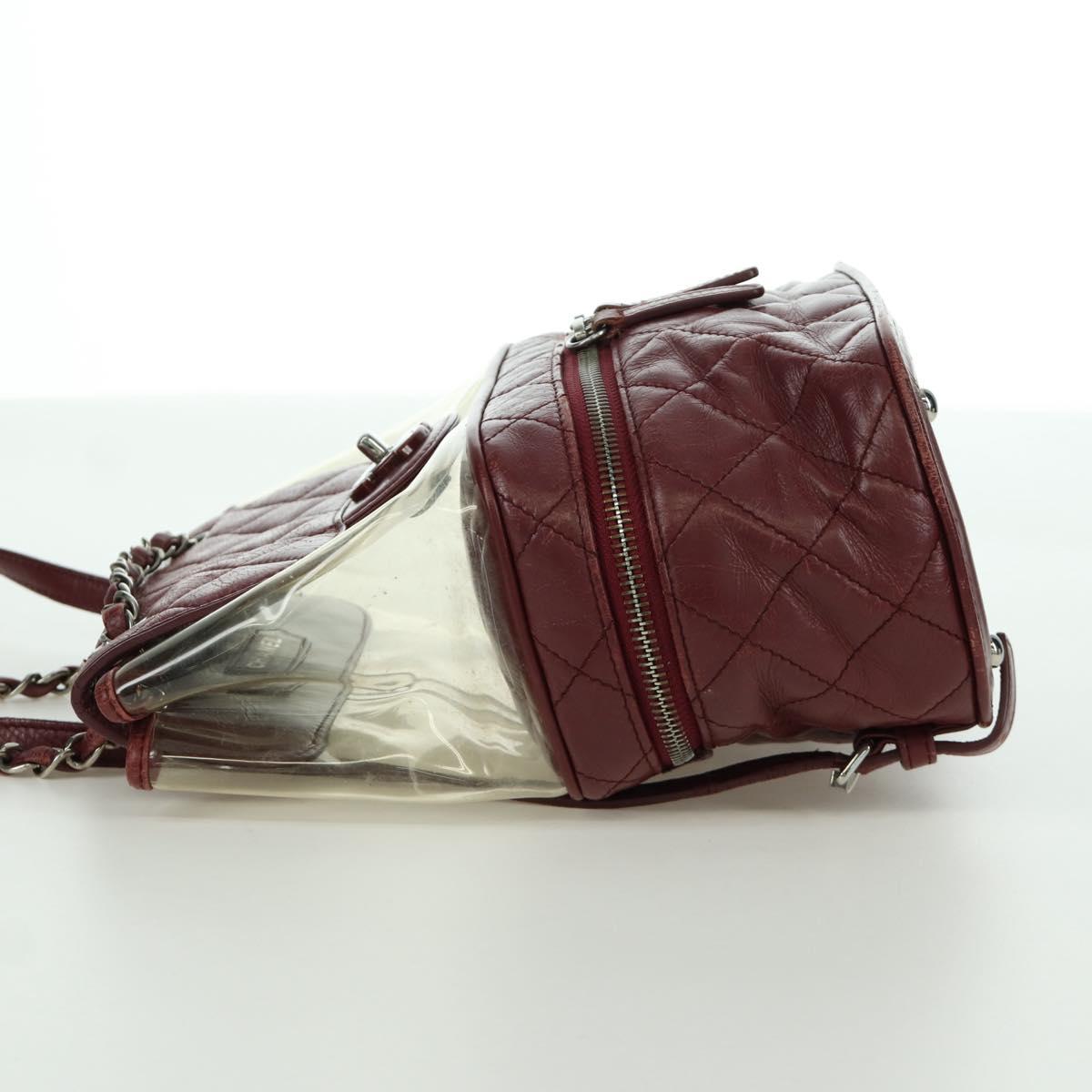 CHANEL Matelasse Chain Backpack Leather Bordeaux Silver CC Auth 172627A