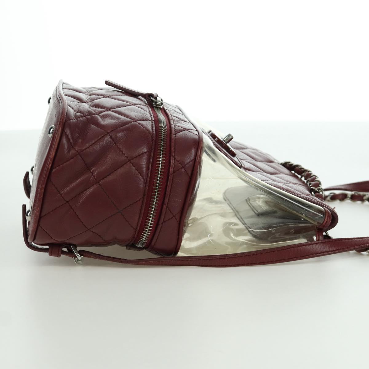CHANEL Matelasse Chain Backpack Leather Bordeaux Silver CC Auth 172627A