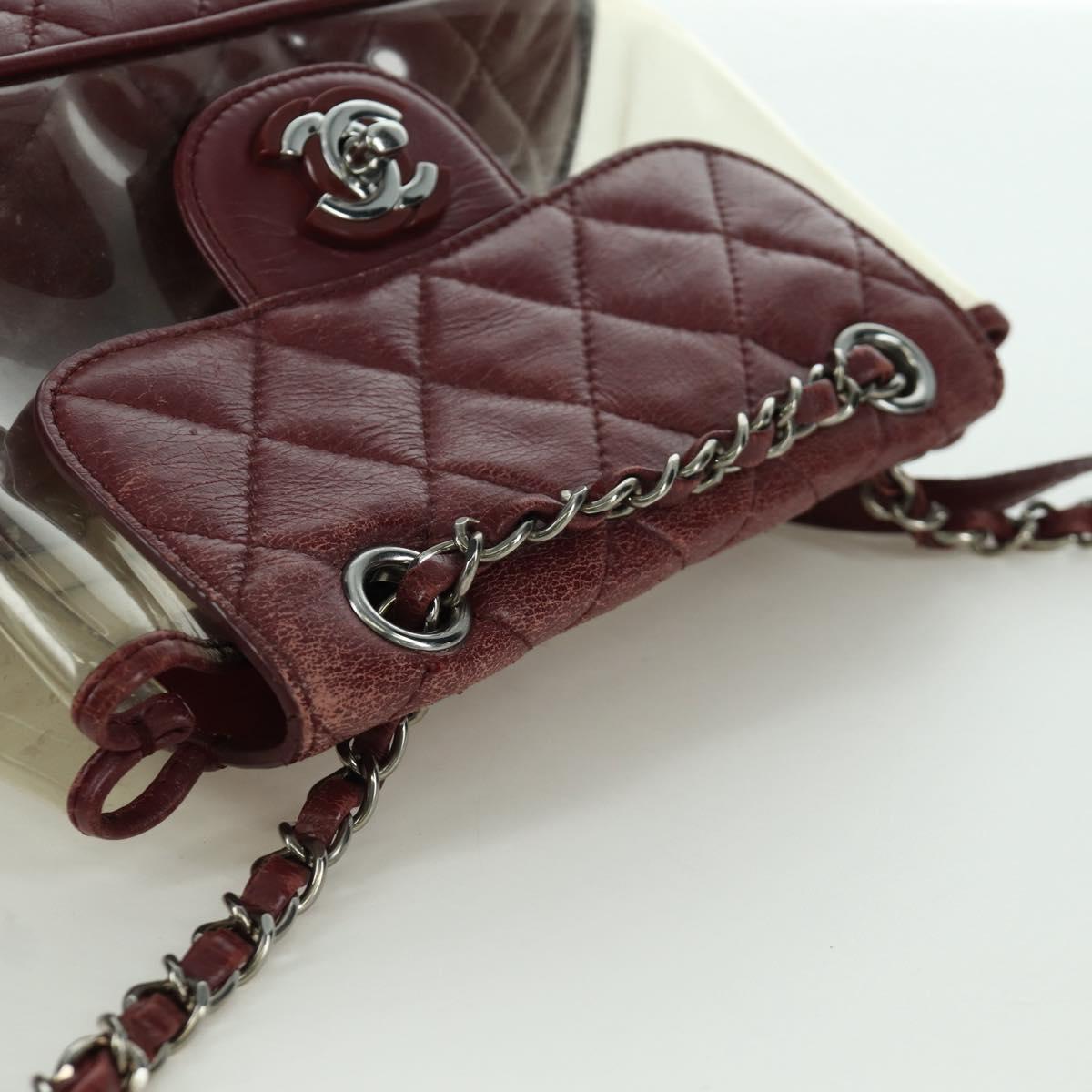 CHANEL Matelasse Chain Backpack Leather Bordeaux Silver CC Auth 172627A