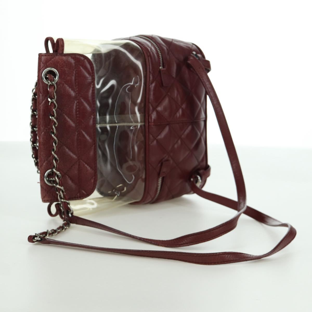 CHANEL Matelasse Chain Backpack Leather Bordeaux Silver CC Auth 172627A