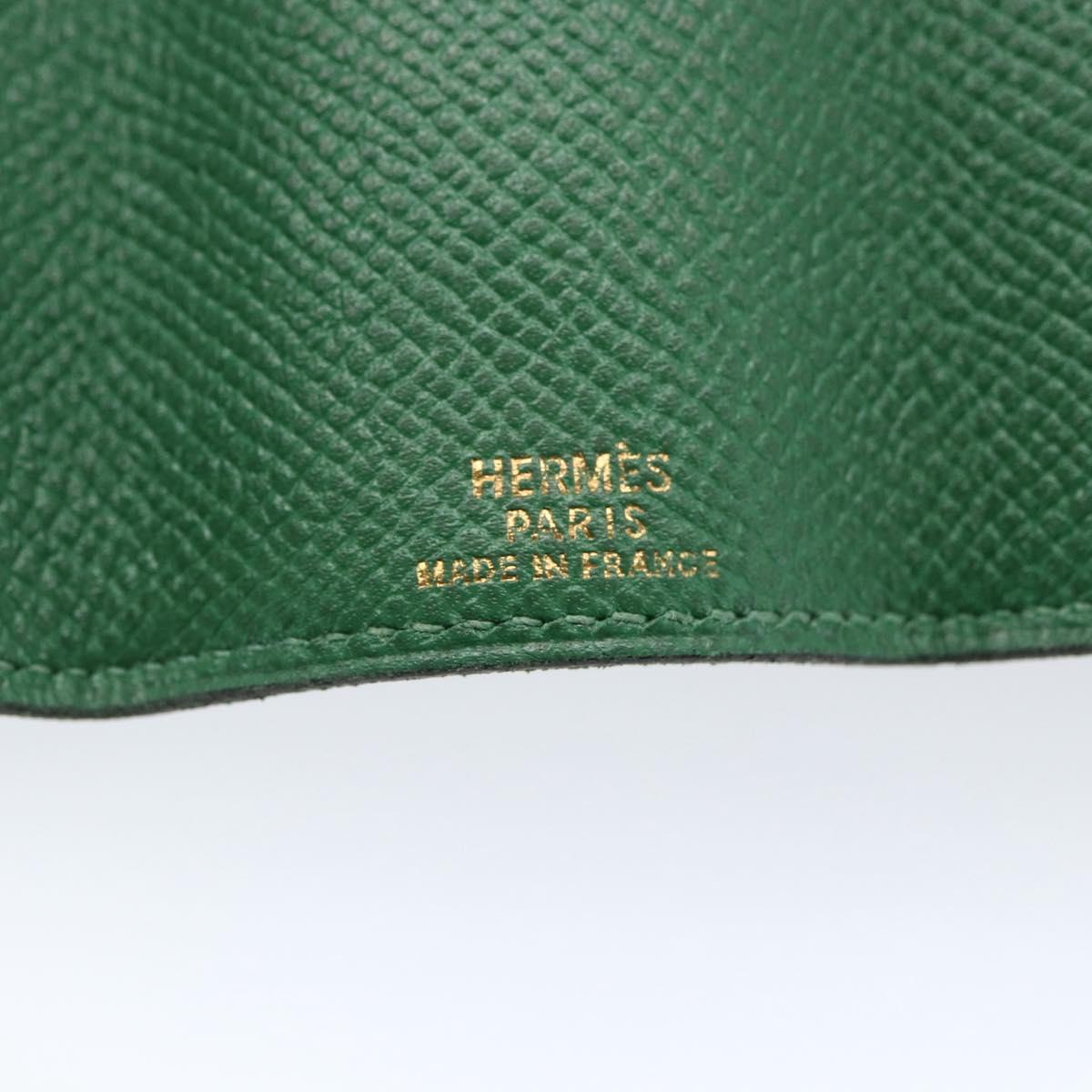 HERMES Etui Cle 4 Key Case Leather Green Gold Auth 172633